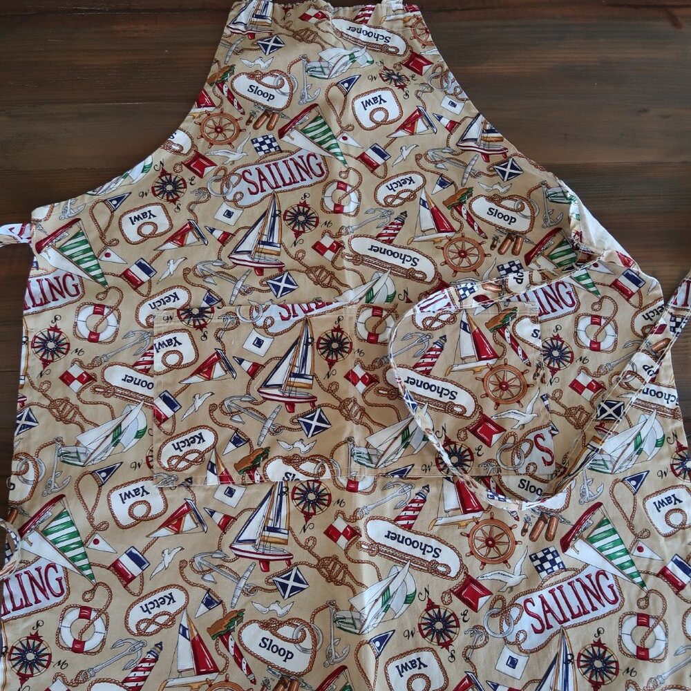 Kay Dee Cotton Bib Apron Sailing Boats Knots Anchors